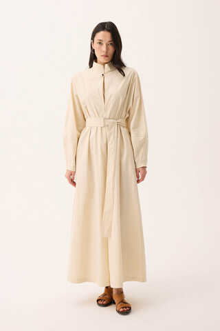 Dik Yaka Düğmeli Elbise Taş - 11