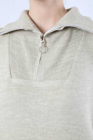 Dik Yaka Fermuarlı Triko Elbise Taş - 4