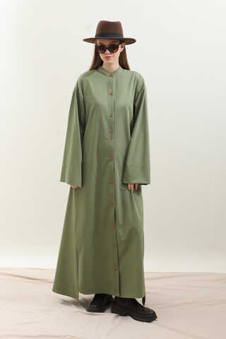 Dik Yaka Gömlek Elbise Haki - 2