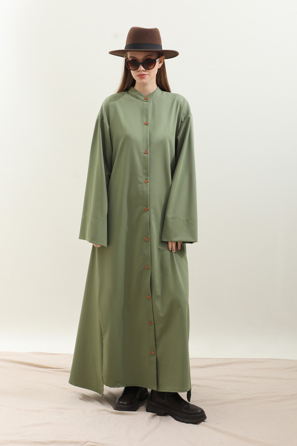 Dik Yaka Gömlek Elbise Haki - 2