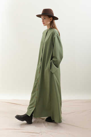 Dik Yaka Gömlek Elbise Haki - 3