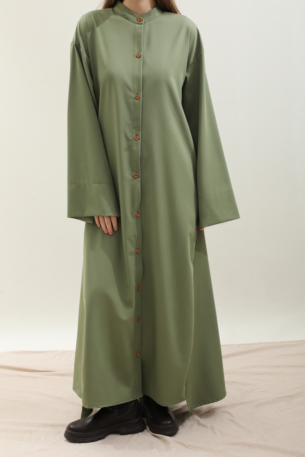 Dik Yaka Gömlek Elbise Haki - 4