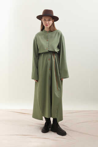 Dik Yaka Gömlek Elbise Haki - 5