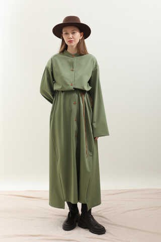 Dik Yaka Gömlek Elbise Haki - 6
