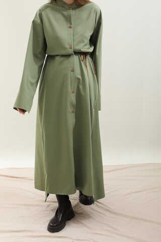 Dik Yaka Gömlek Elbise Haki - 10