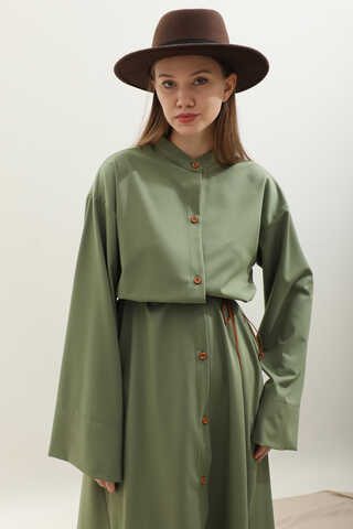 Dik Yaka Gömlek Elbise Haki - 1