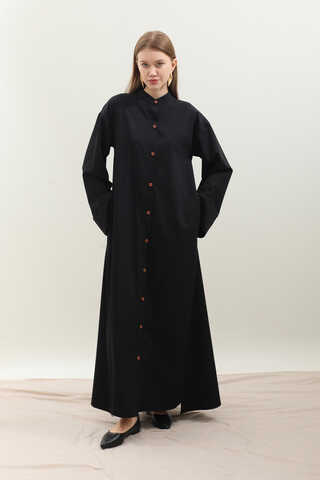 Dik Yaka Gömlek Elbise Siyah - 8