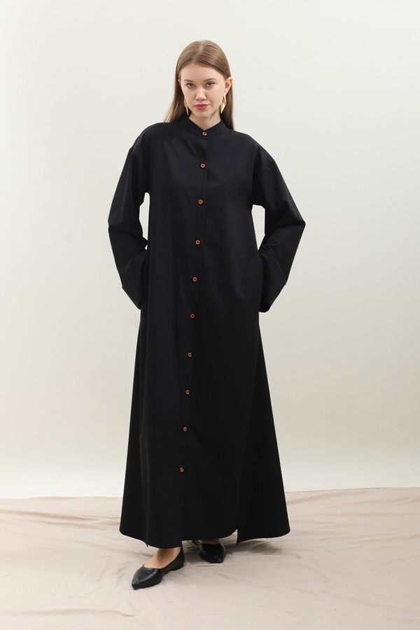 Dik Yaka Gömlek Elbise Siyah - 8
