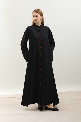 Dik Yaka Gömlek Elbise Siyah - 9