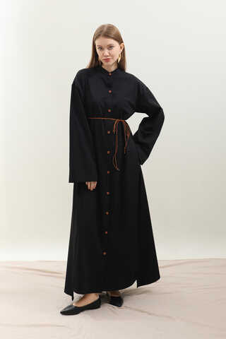 Dik Yaka Gömlek Elbise Siyah - 10