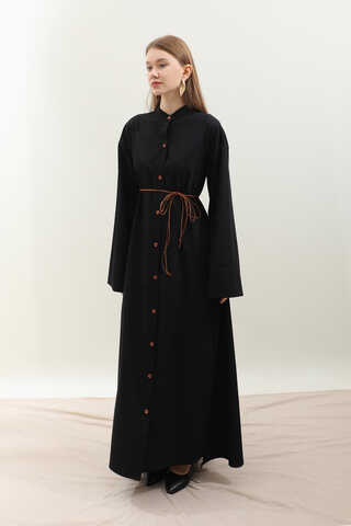 Dik Yaka Gömlek Elbise Siyah - 12