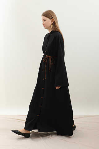 Dik Yaka Gömlek Elbise Siyah - 13