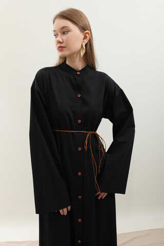 Dik Yaka Gömlek Elbise Siyah - 15