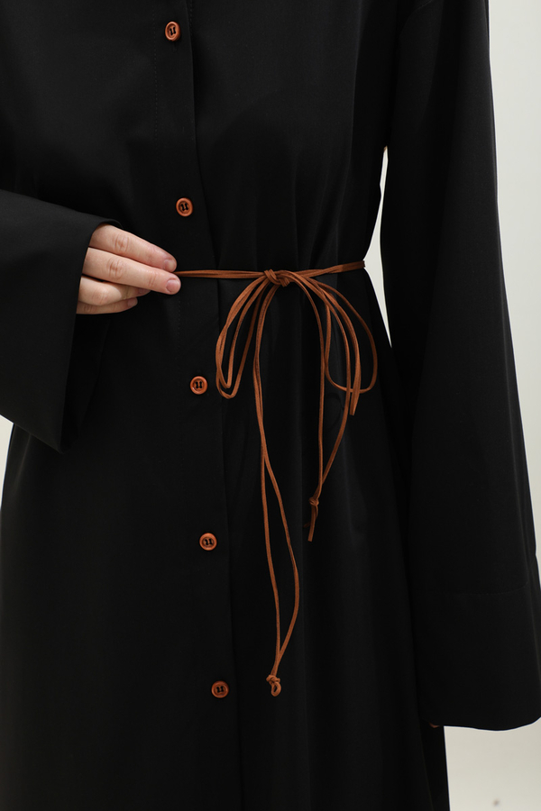 Dik Yaka Gömlek Elbise Siyah - 16