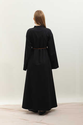 Dik Yaka Gömlek Elbise Siyah - 18