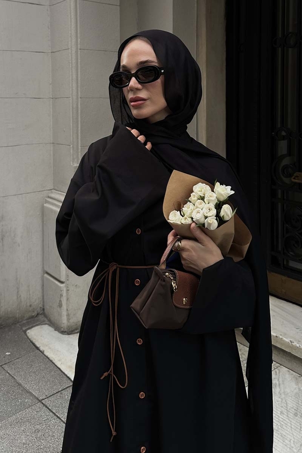 Dik Yaka Gömlek Elbise Siyah - 2