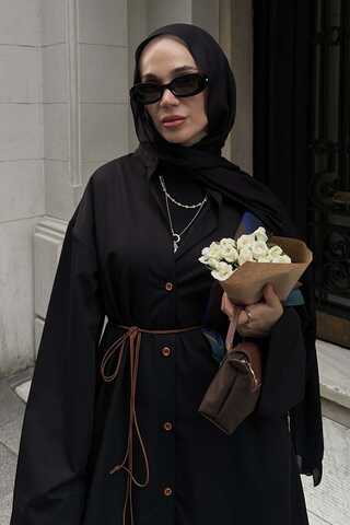 Dik Yaka Gömlek Elbise Siyah - 4