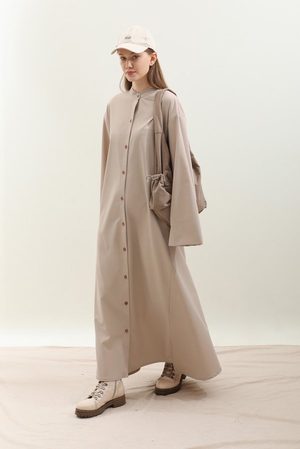 Dik Yaka Gömlek Elbise Taş - 3