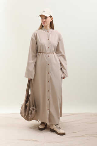 Dik Yaka Gömlek Elbise Taş - 4