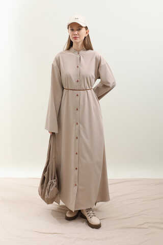 Dik Yaka Gömlek Elbise Taş - 1