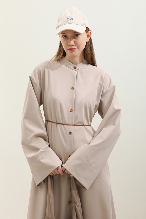 Dik Yaka Gömlek Elbise Taş - 6