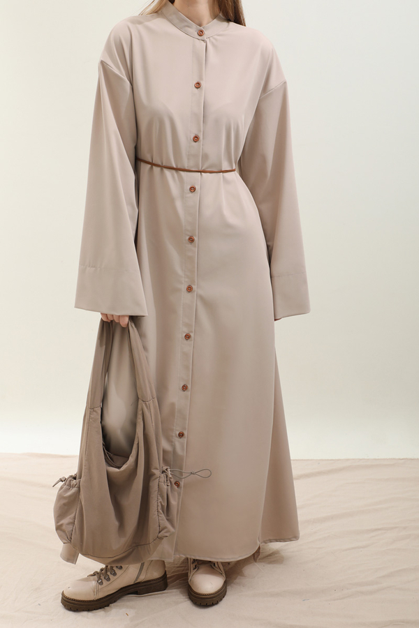 Dik Yaka Gömlek Elbise Taş - 7