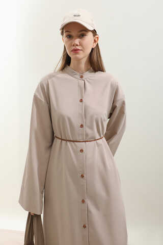 Dik Yaka Gömlek Elbise Taş - 8