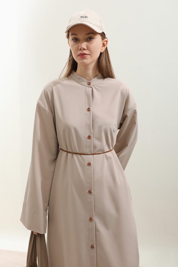 Dik Yaka Gömlek Elbise Taş - 8