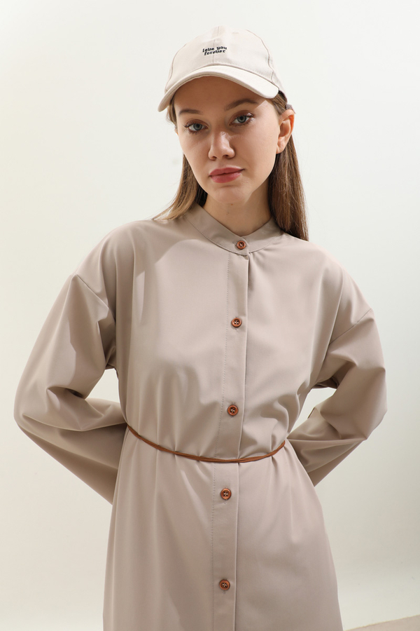 Dik Yaka Gömlek Elbise Taş - 9