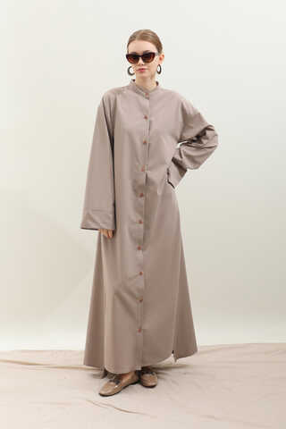 Dik Yaka Gömlek Elbise Vizon - 2