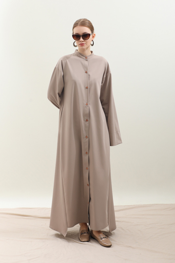 Dik Yaka Gömlek Elbise Vizon - 3