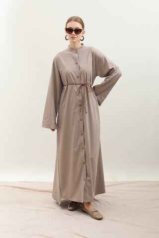 Dik Yaka Gömlek Elbise Vizon - 4