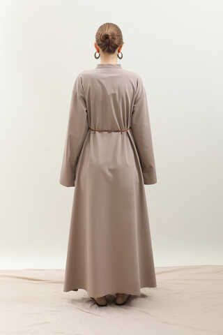 Dik Yaka Gömlek Elbise Vizon - 12