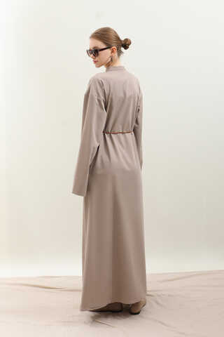 Dik Yaka Gömlek Elbise Vizon - 13