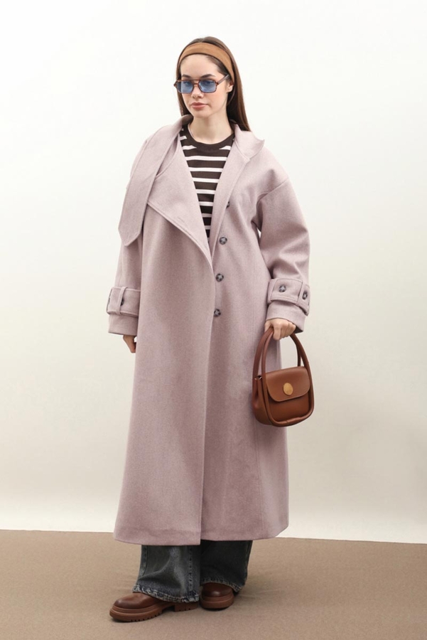 Dik Yaka Kruvaze Kaban Açık Vizon - 2