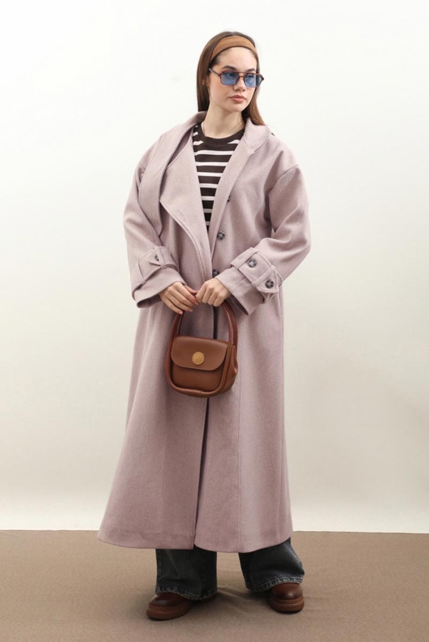 Dik Yaka Kruvaze Kaban Açık Vizon - 3