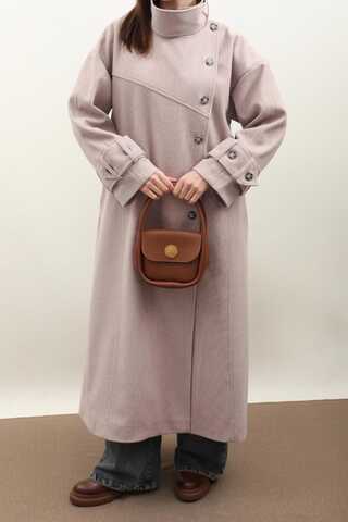 Dik Yaka Kruvaze Kaban Açık Vizon - 4