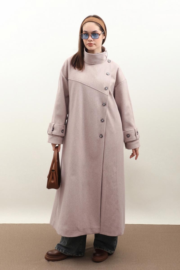 Dik Yaka Kruvaze Kaban Açık Vizon - 5