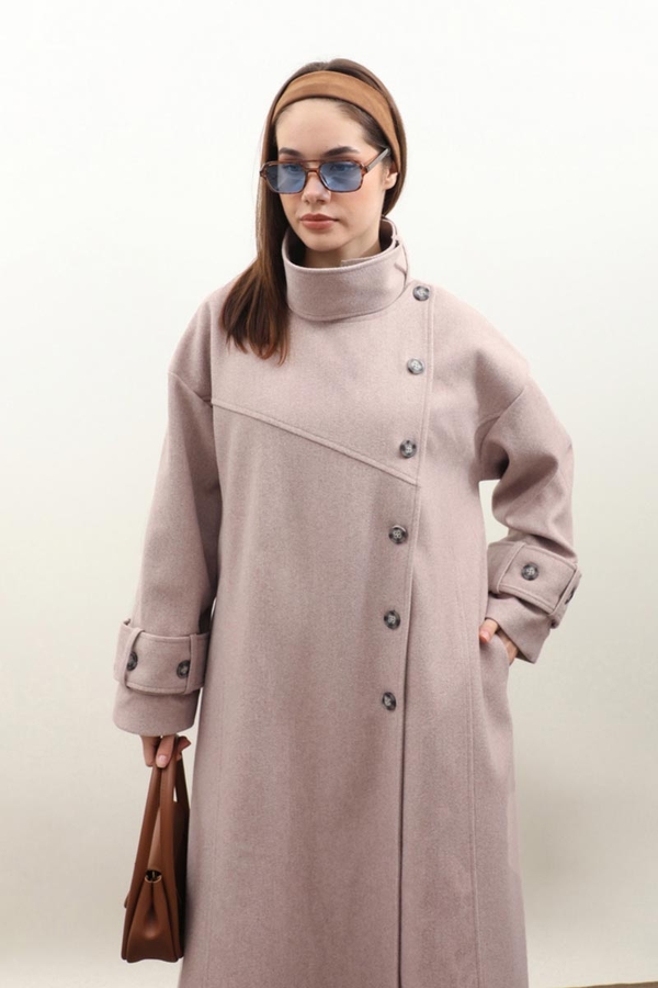 Dik Yaka Kruvaze Kaban Açık Vizon - 6