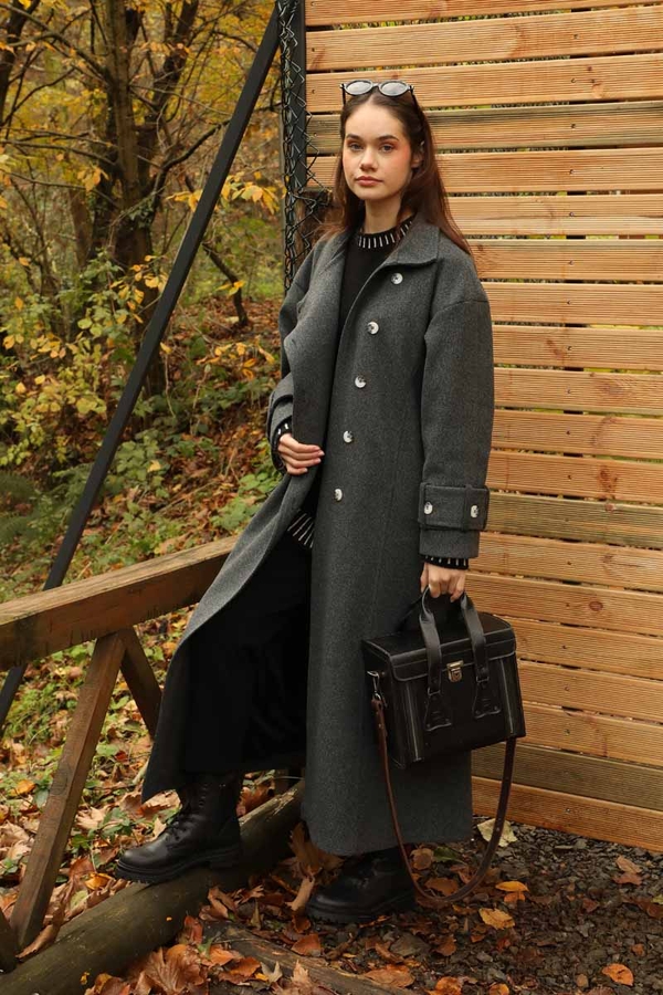 Dik Yaka Kruvaze Kaban Antrasit - 2