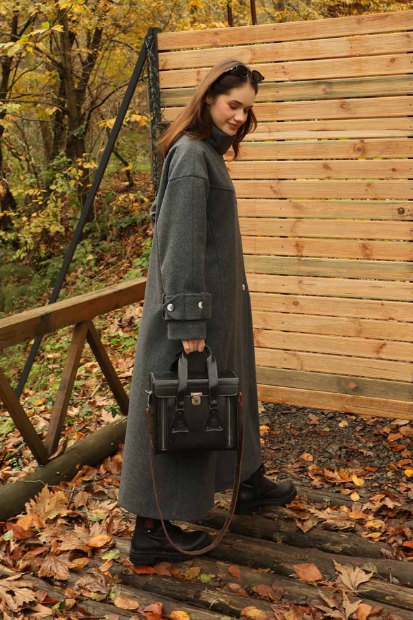 Dik Yaka Kruvaze Kaban Antrasit - 8