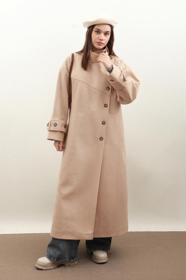 Dik Yaka Kruvaze Kaban Bej 