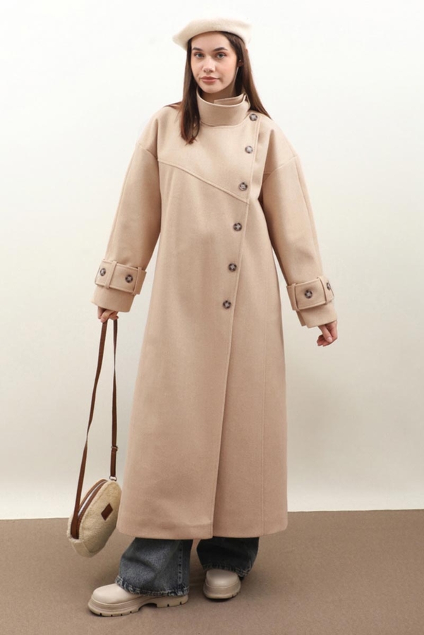 Dik Yaka Kruvaze Kaban Bej - 3