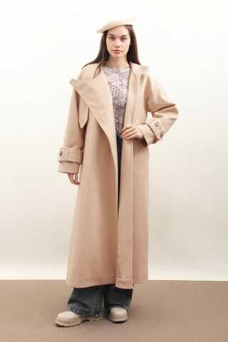 Dik Yaka Kruvaze Kaban Bej - 2