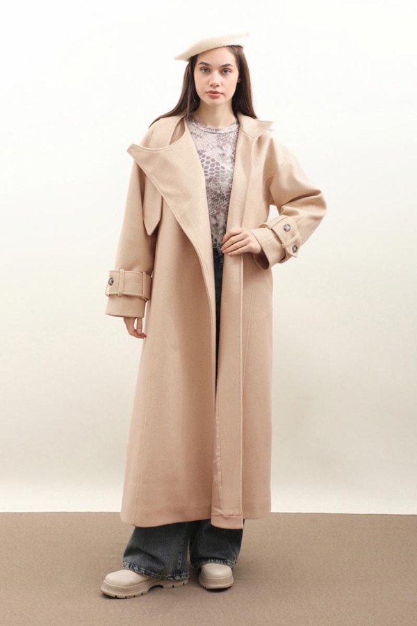 Dik Yaka Kruvaze Kaban Bej - 2