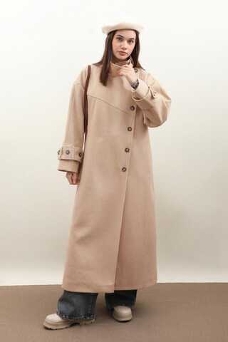 Dik Yaka Kruvaze Kaban Bej - 1