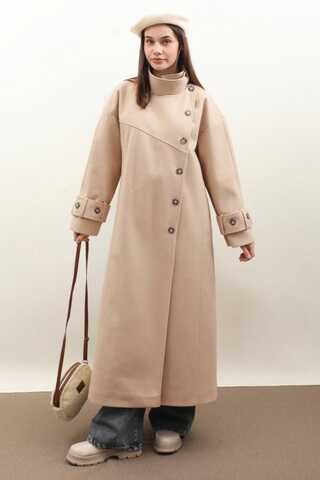 Dik Yaka Kruvaze Kaban Bej - 3