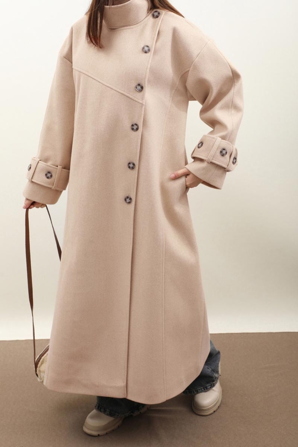 Dik Yaka Kruvaze Kaban Bej - 4