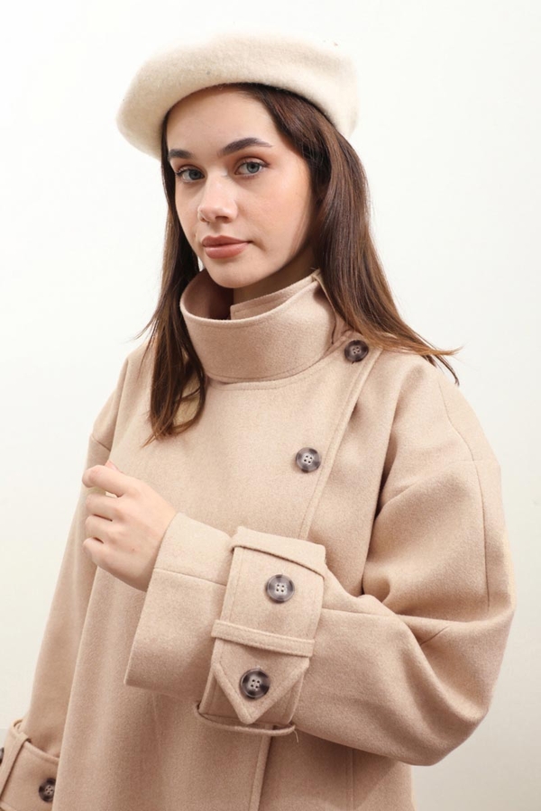 Dik Yaka Kruvaze Kaban Bej - 6