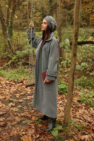 Dik Yaka Kruvaze Kaban Gri - 3